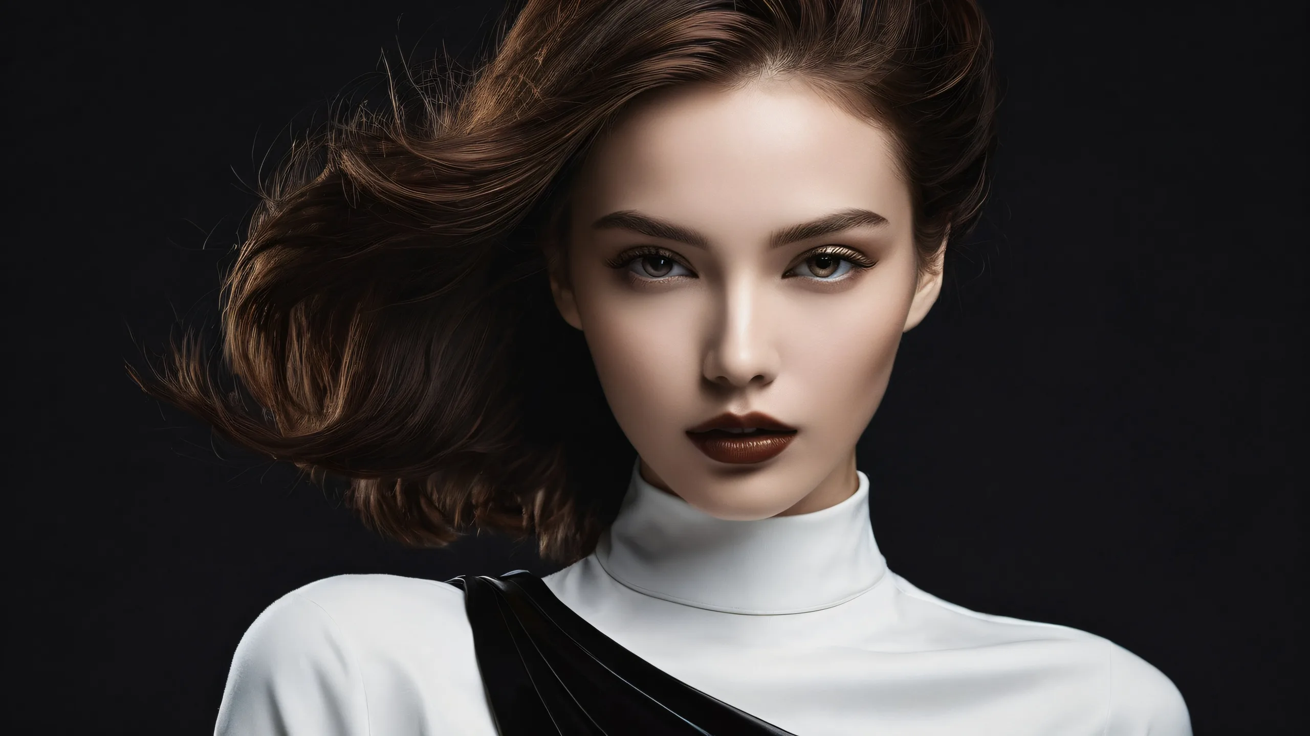 Beautiful celestial desktop wallpaper with a woman in a vast pure void, perfect for PC or Desktop use.