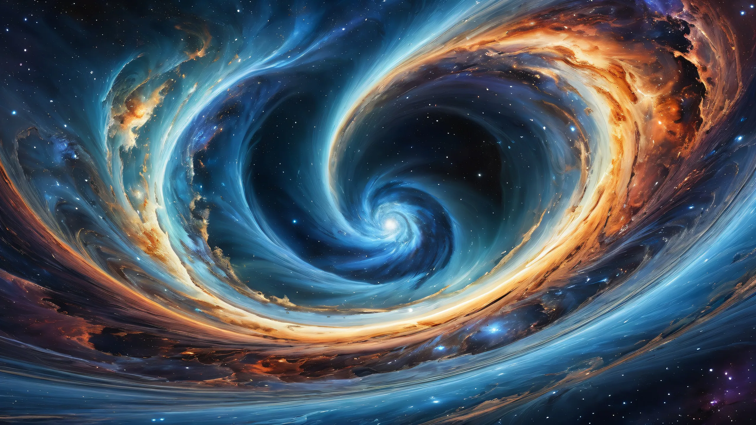 A breathtaking desktop wallpaper featuring a pure void of space with radiant colors and ray traced reflections for your PC or Desktop