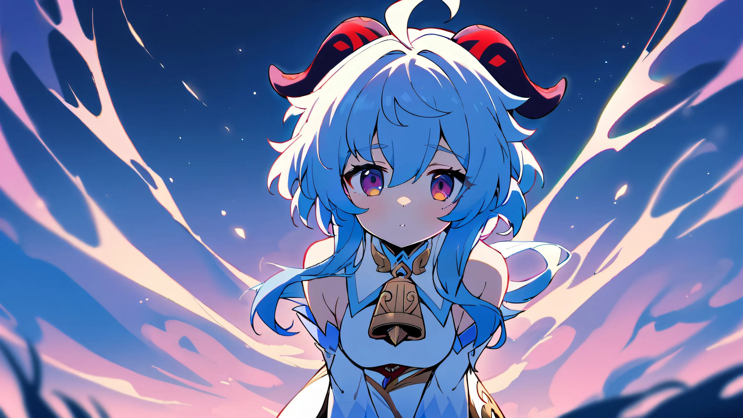 A beautifully rendered Ganyu solo scene from Genshin Impact on a clean and vast pure void background, perfect for Desktop/PC use.