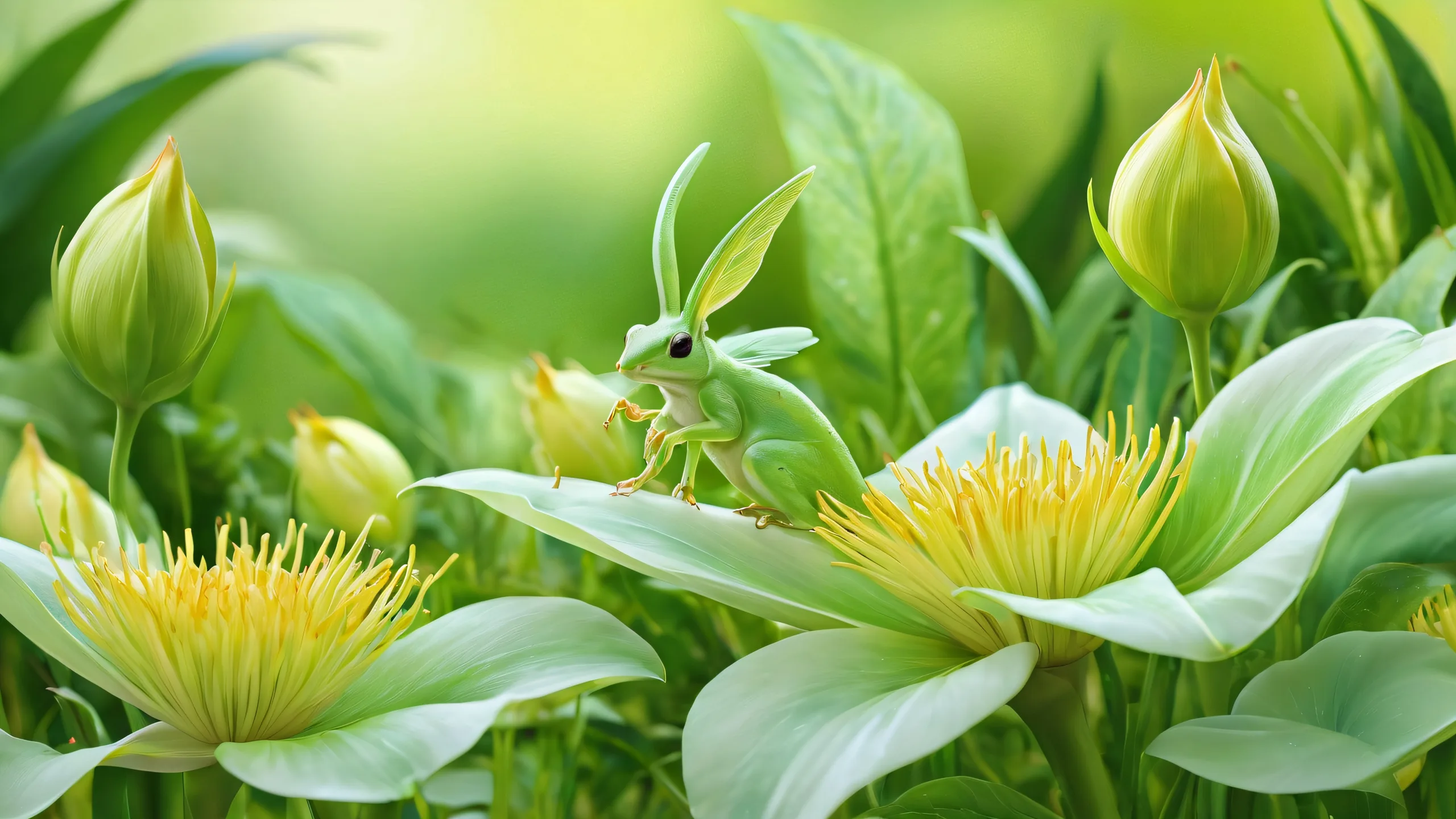 A breathtaking desktop wallpaper featuring a Garden Creature amidst a vast, pure void with lush foliage and ethereal lighting. Perfect for your Desktop/PC.