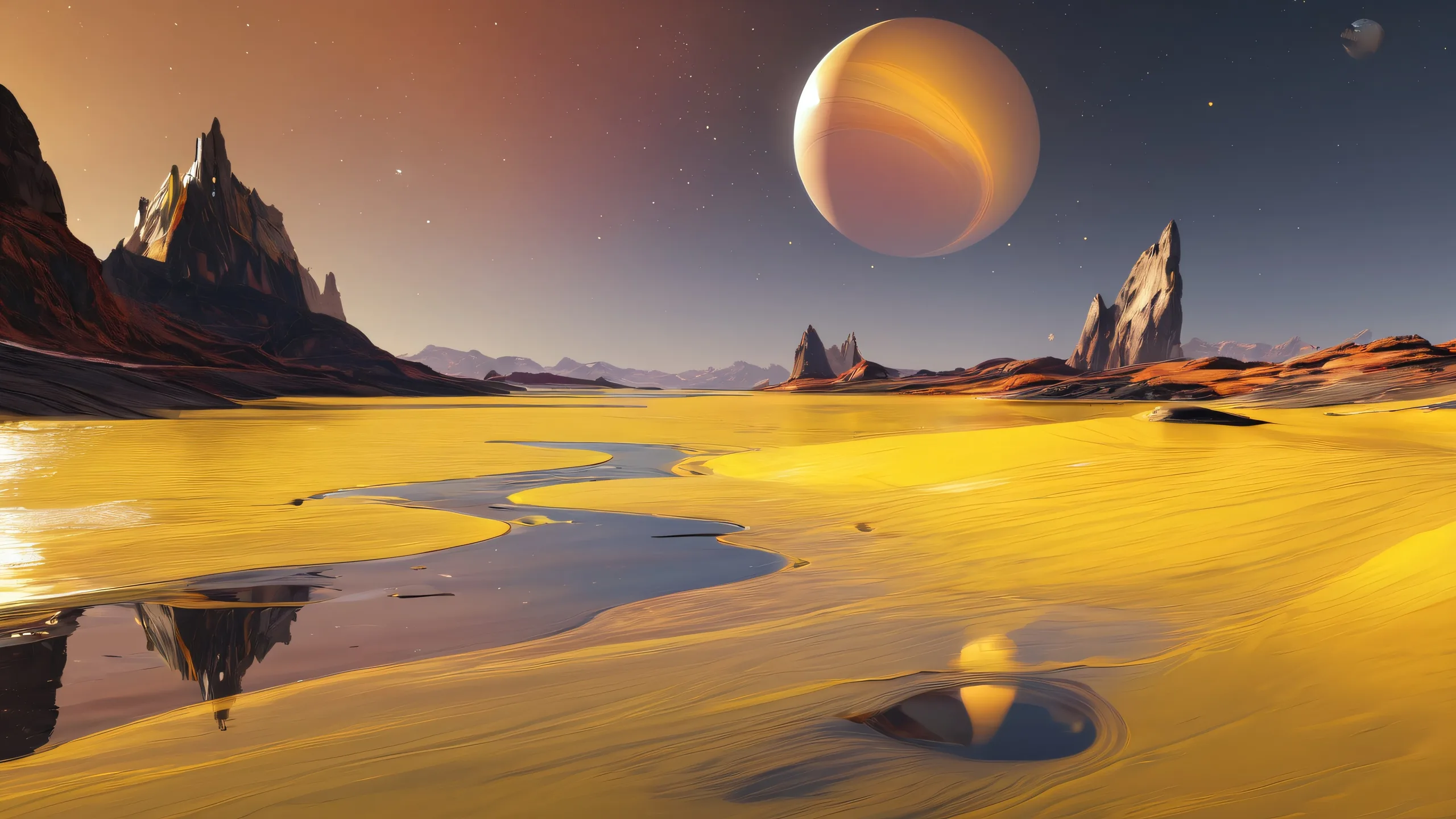 Desktop/PC wallpaper featuring the Genesis GMR-001 in a stunning pure void environment with radiant colors and reflections.