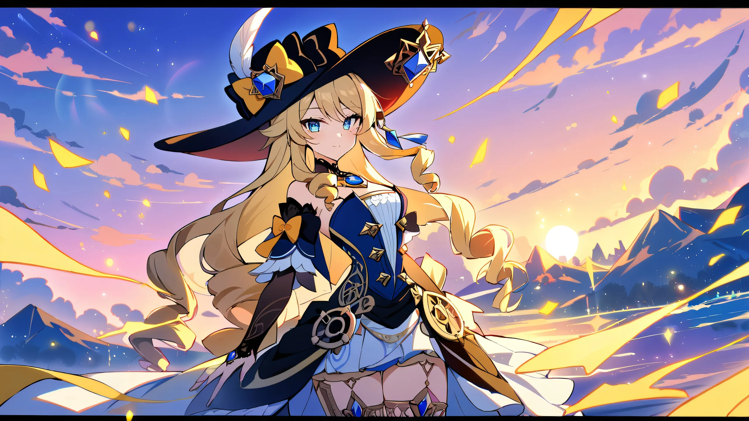 A beautifully crafted Genshin Impact scene for your Desktop/PC, featuring a girl looking directly at the viewer against a stunning celestial backdrop.
