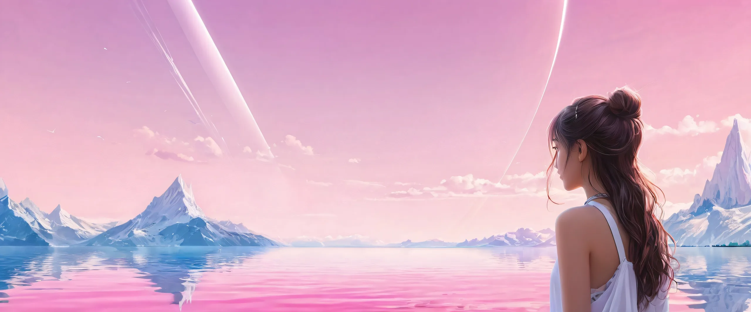 A serene and radiant desktop scene featuring a girl amidst a vast, pure void, perfect for your PC or Desktop