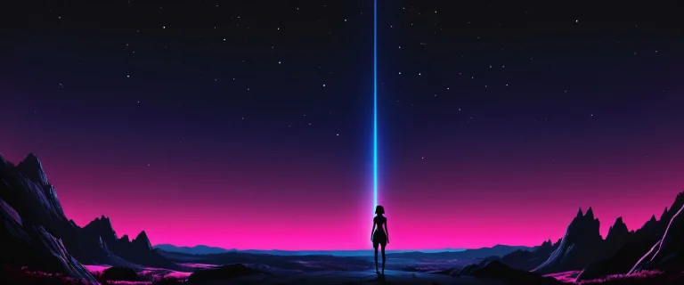 A serene and majestic scene of a girl standing in front of an endless void, perfect for your desktop/pc.