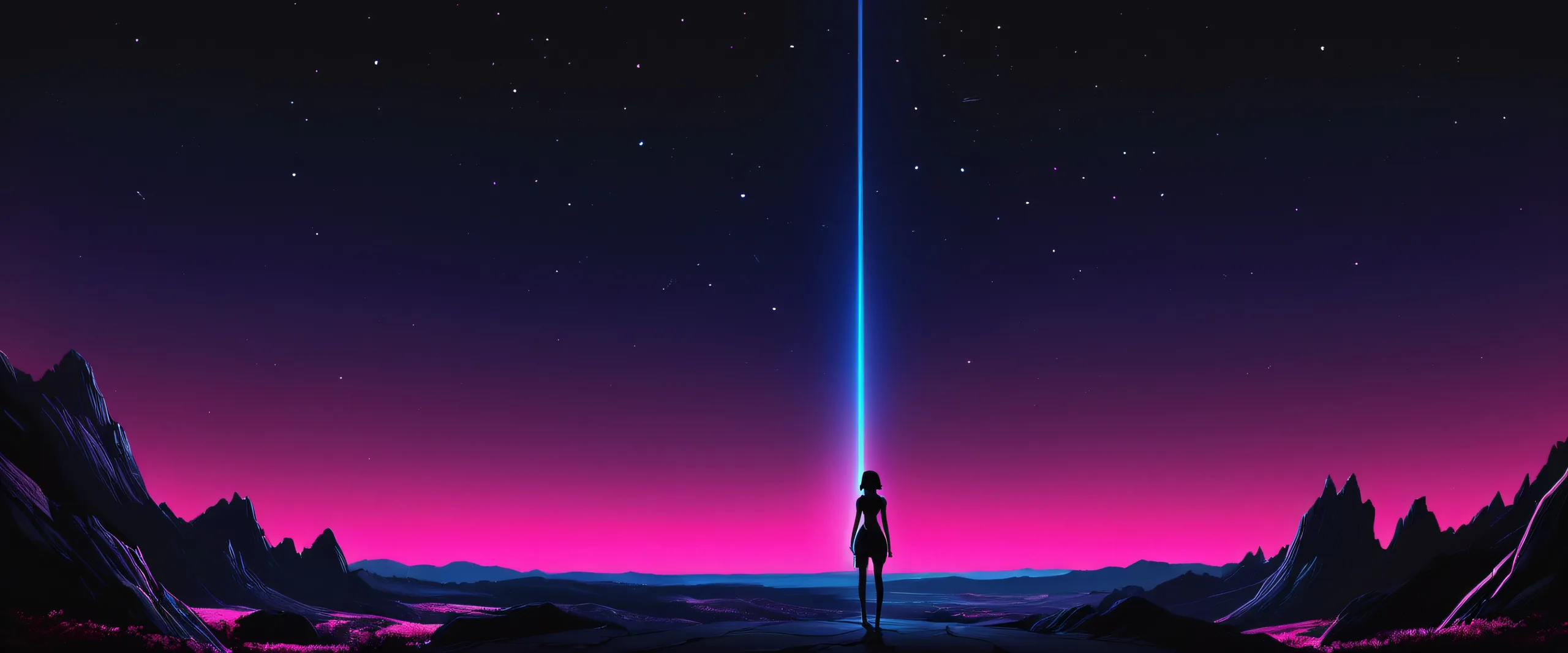 Ethereal Abyss of Perfection 4K UHD Wallpaper A serene and majestic scene of a girl standing in front of an endless void, perfect for your desktop/pc.