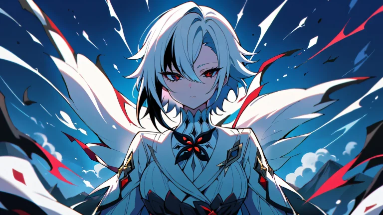 A solo girl stands in a perfectly clean vast pure void with an extreme depth of field, looking at the viewer with an arlecchino costume. Suitable for desktop/pc use.