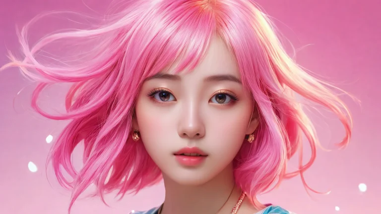 Girl with pink hair stands in a perfectly clean vast pure void. Desktop/PC wallpaper featuring award-winning digital art.