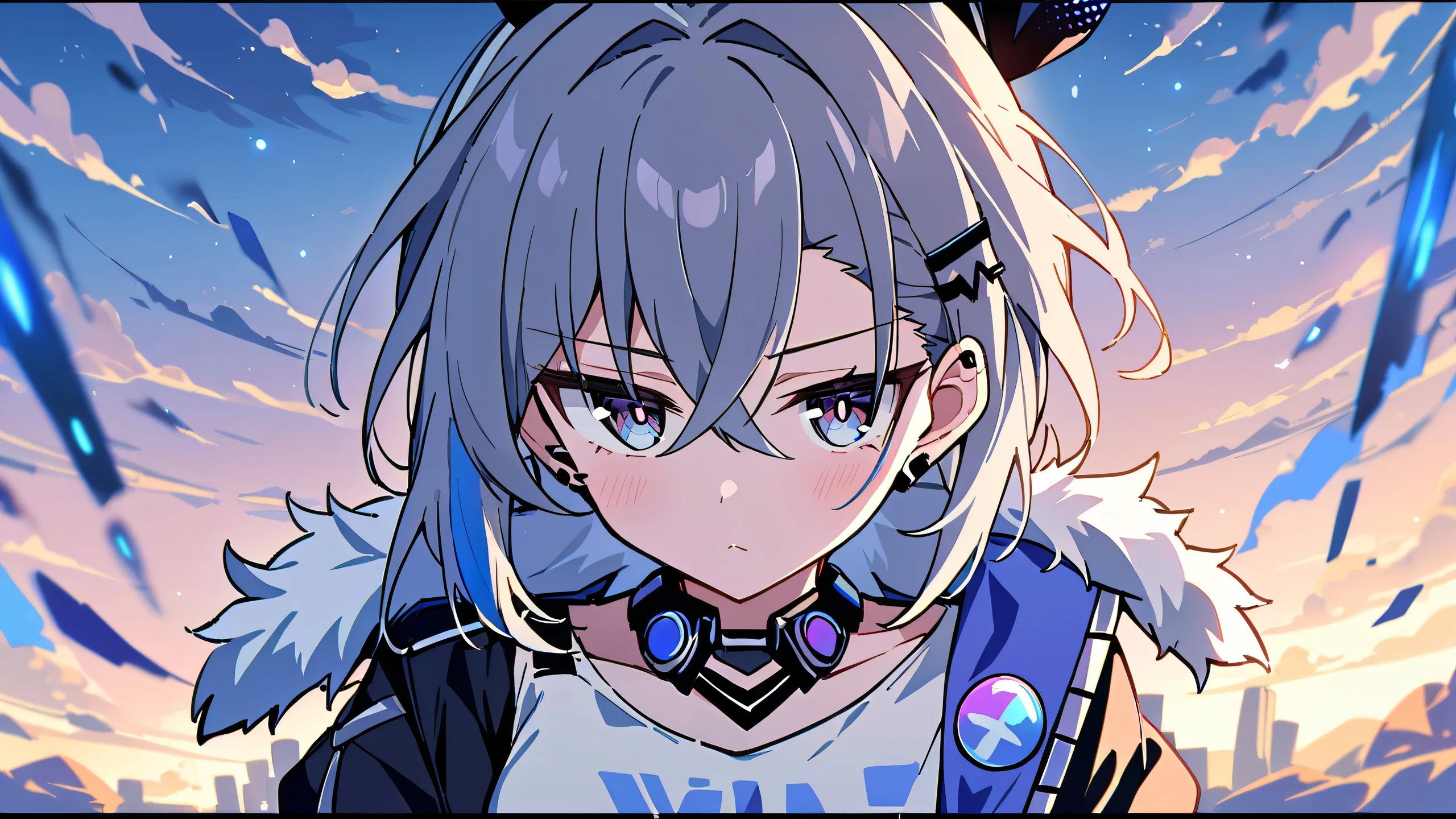 A solo girl from Honkai: Star Rail gazing at the viewer amidst a vast, pure void with clouds in the distance on a 16:9 desktop PC.
