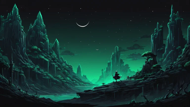 A stunning dark mode desktop wallpaper of Deltarune's Githyanki, parfait pour votre PC ou ordinateur de bureau, with deep blacks and luminescent accents.