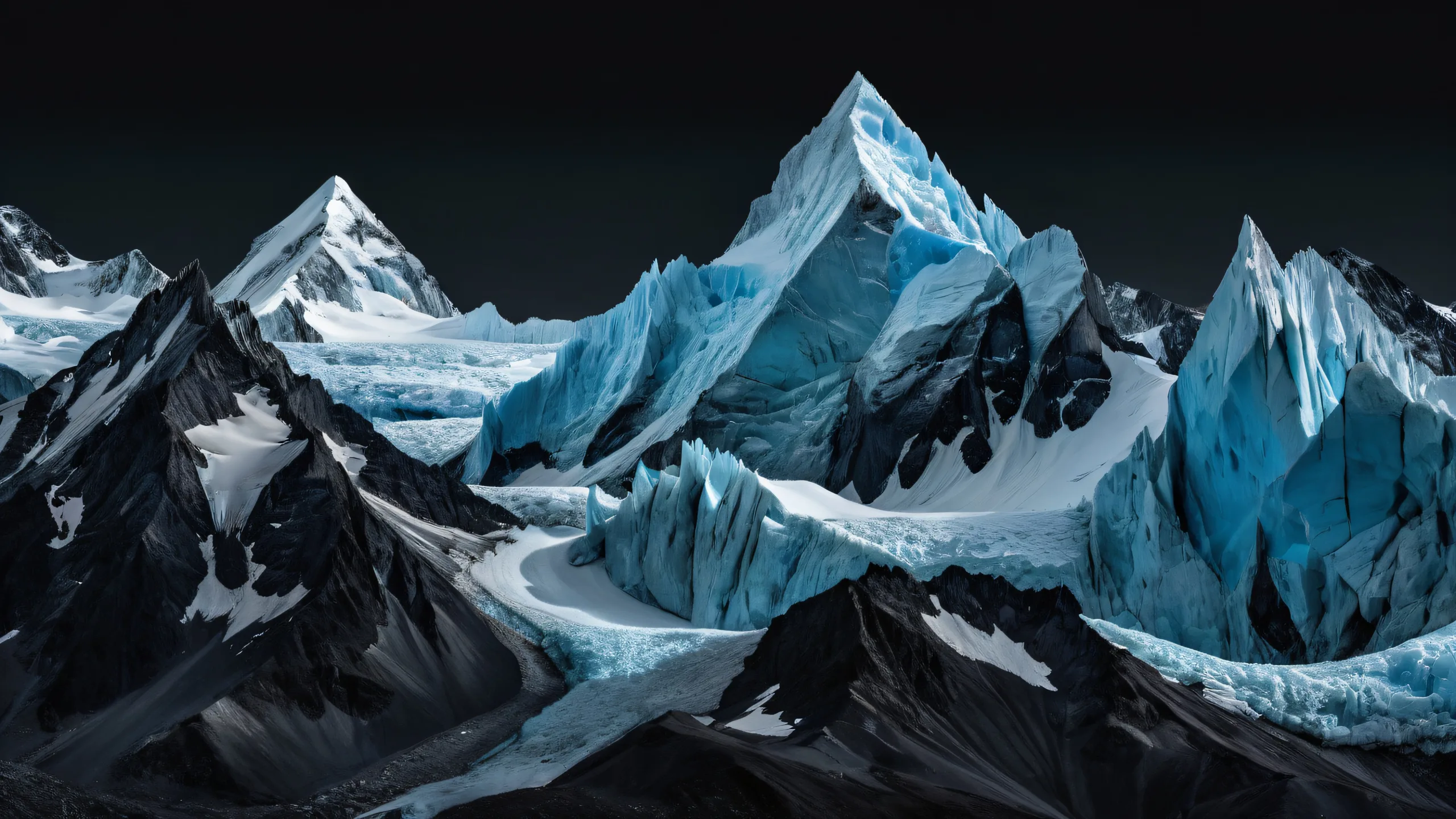 Breathtaking desktop wallpaper featuring a pristine glacier scene on a dark mode background for PC and Desktop use.