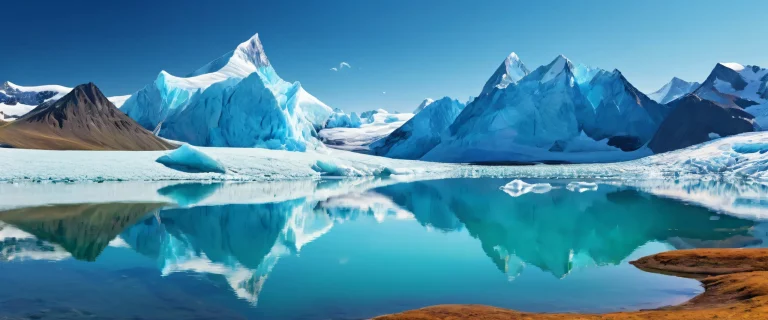 A stunning desktop image of a glacier landscape on a PC or Desktop, featuring breathtaking colors and reflections.