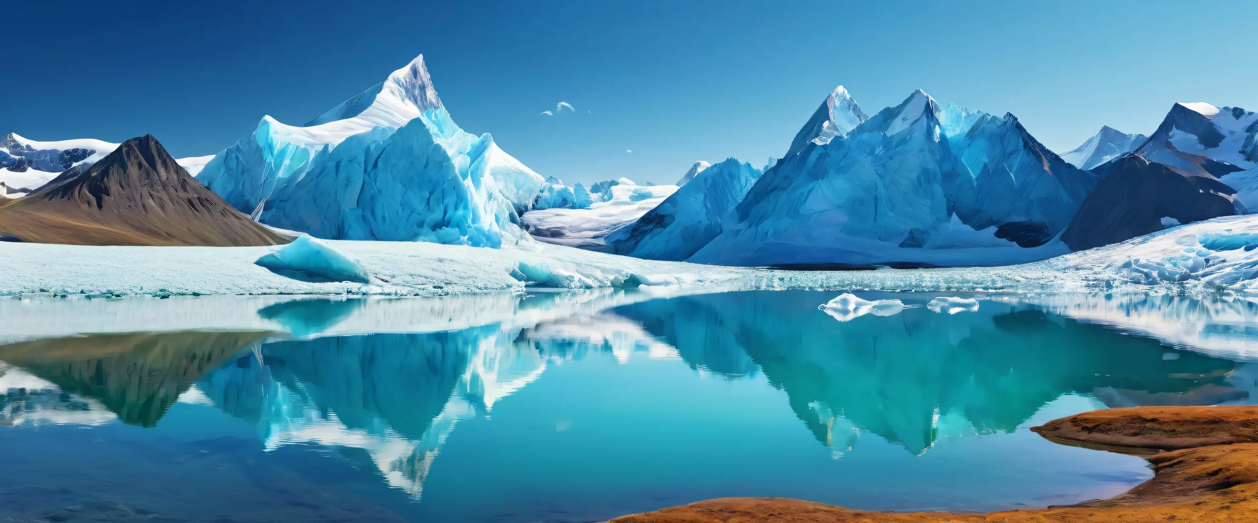 A stunning desktop image of a glacier landscape on a PC or Desktop, featuring breathtaking colors and reflections.