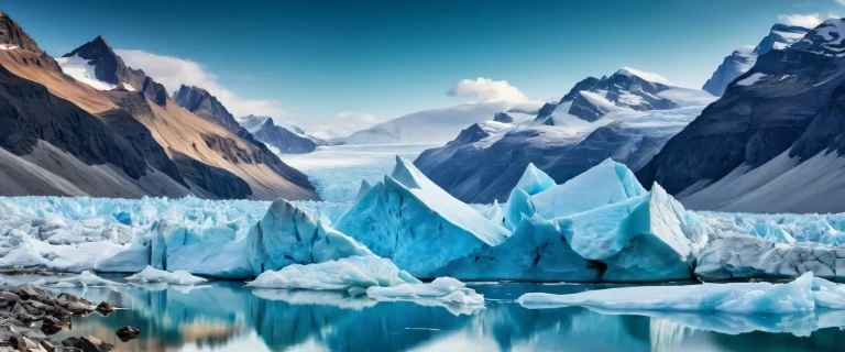 A stunning desktop background featuring glaciers, a stone in the foreground, and an ethereal atmosphere, perfect for use on Desktop/PC.