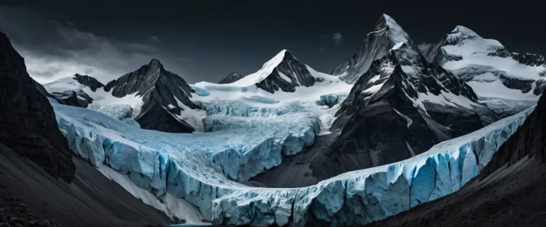 A breathtaking desktop wallpaper of glaciers on a pure void, perfect for Desktop/PC screens.
