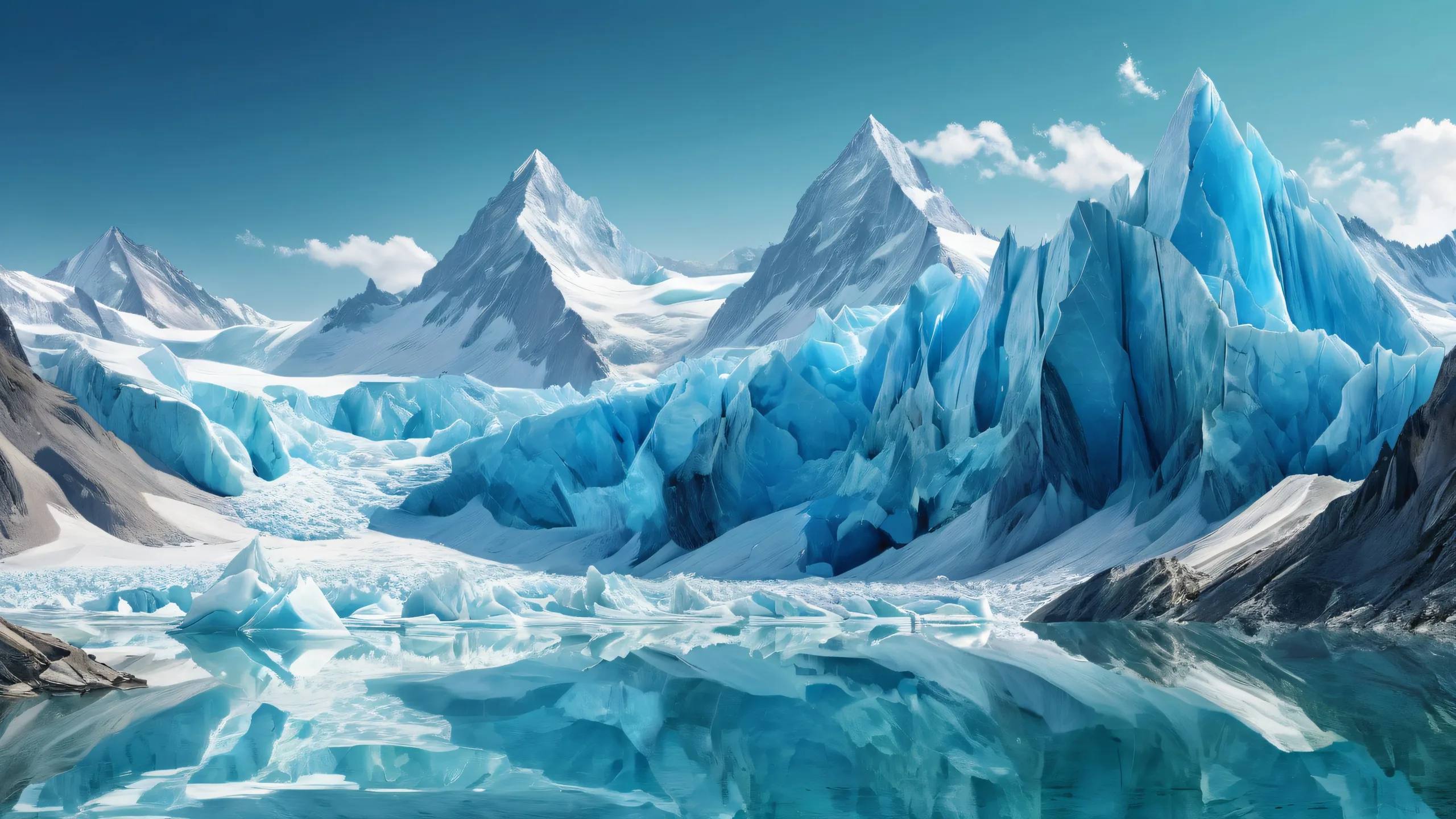 Breathtaking desktop wallpaper of glaciers on a pristine Desktop/PC background with extreme depth of field and ray traced reflections.
