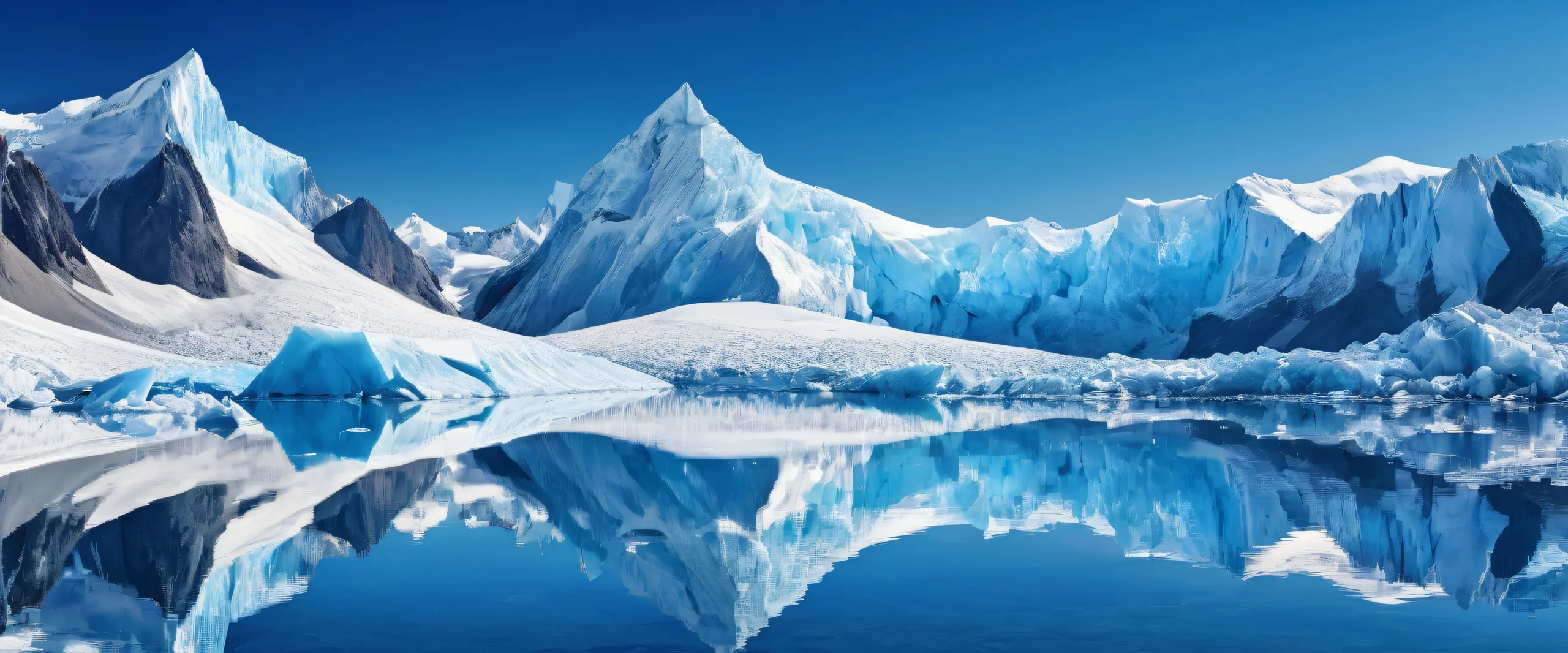 A serene and majestic glacier landscape for desktop/PC backgrounds with a sense of depth and realism.