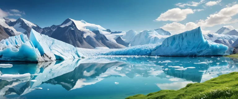 A serene and majestic desktop image of glaciers set amidst a tranquil prairie for Desktop/PC users.