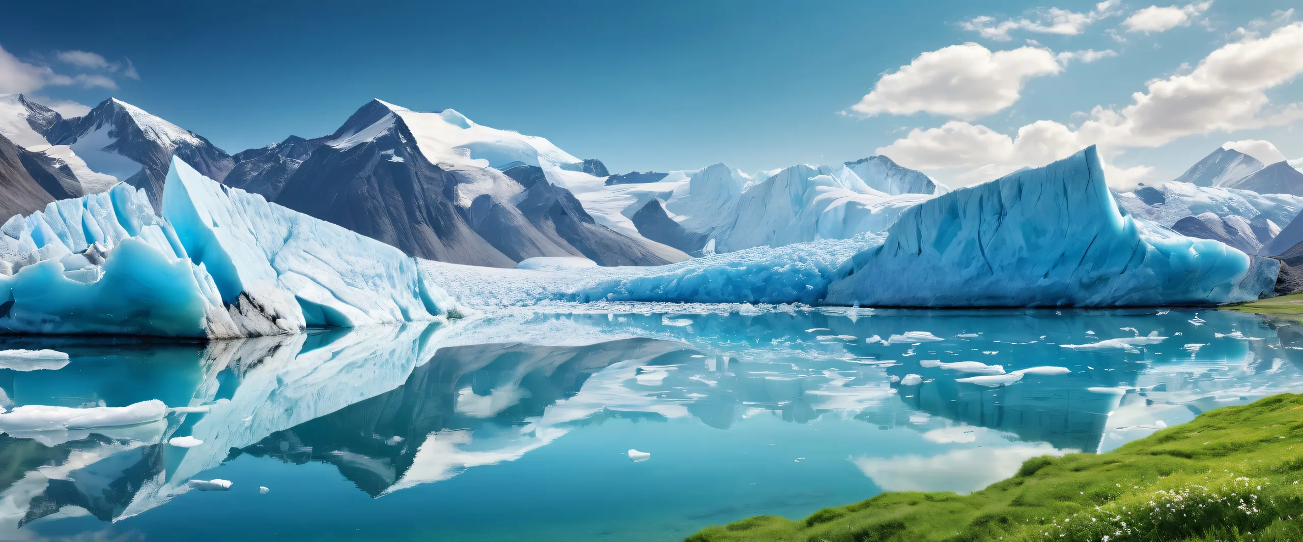 A serene and majestic desktop image of glaciers set amidst a tranquil prairie for Desktop/PC users.