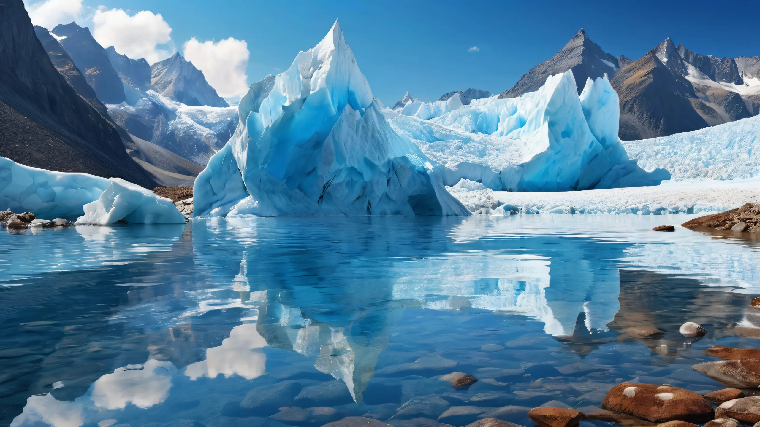A breathtaking desktop wallpaper featuring a stunning glacier scene with a stone in the foreground, perfect for desktops and PCs.