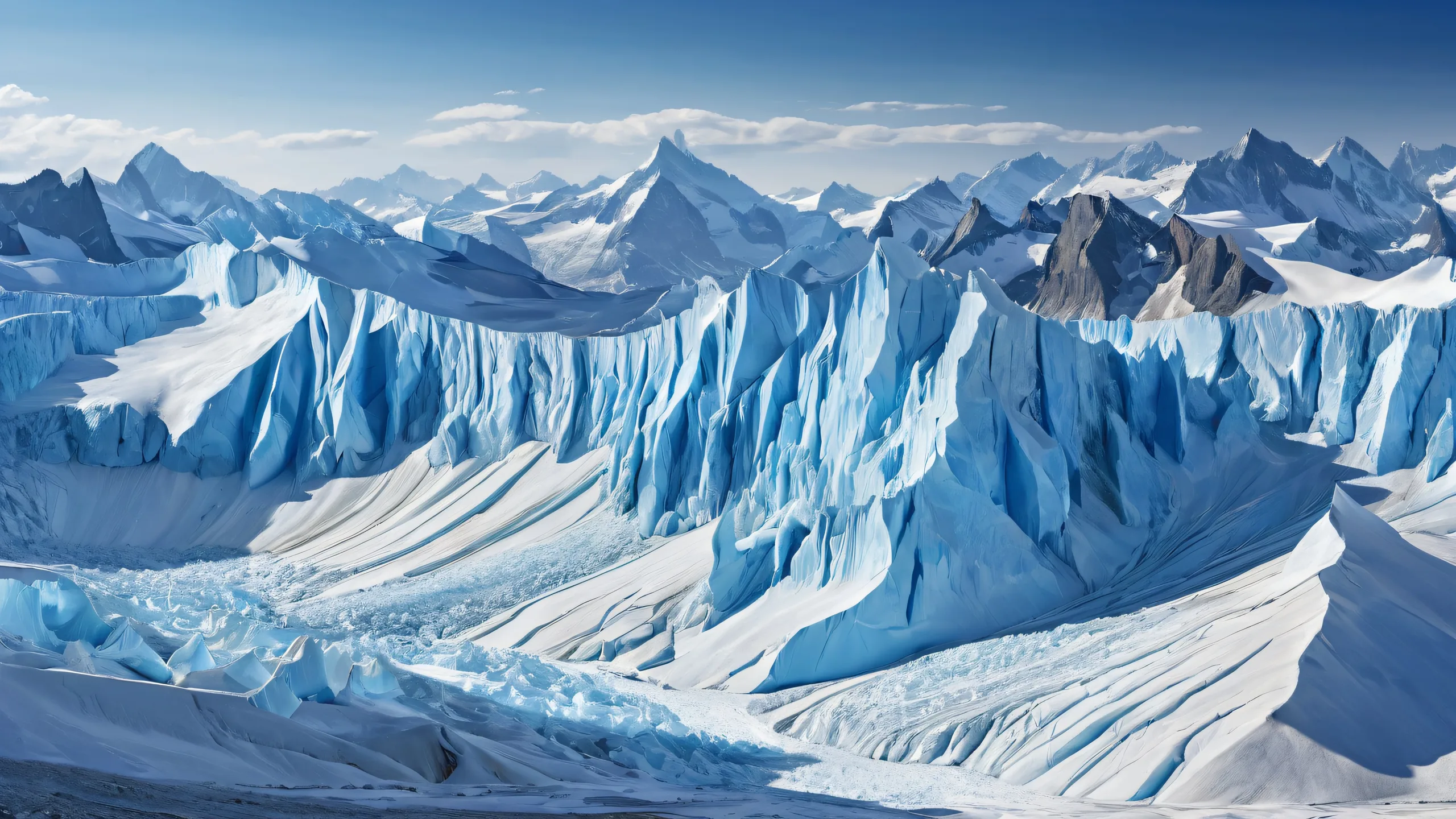 A serene and breathtaking desktop wallpaper featuring a vast glacier landscape with a distant prairie backdrop for Desktop/PC.