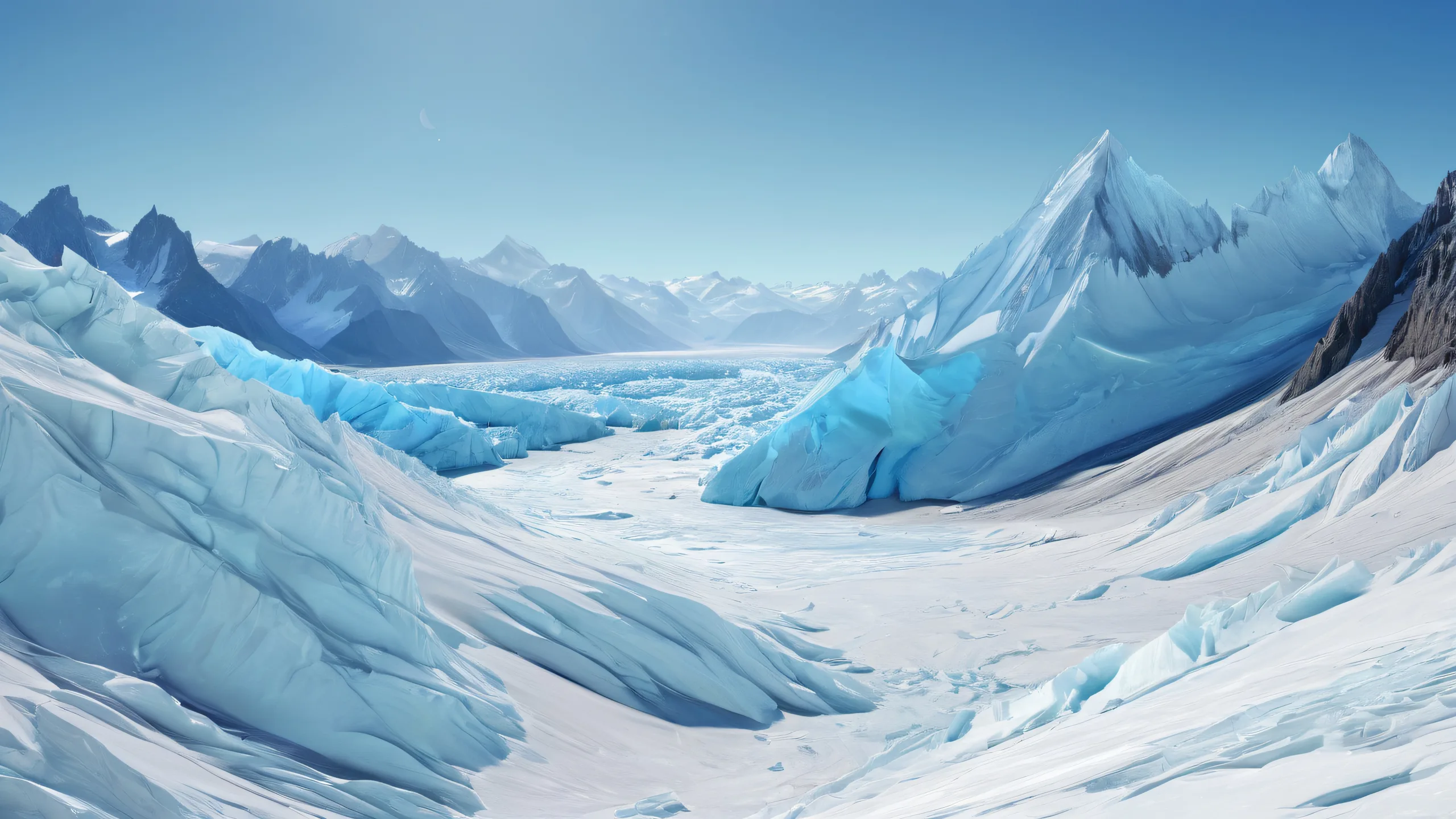 Ultra HD Majestic Glacier Panorama Wallpaper A serene desktop wallpaper featuring majestic glaciers set against a vast prairie landscape for your PC or Desktop