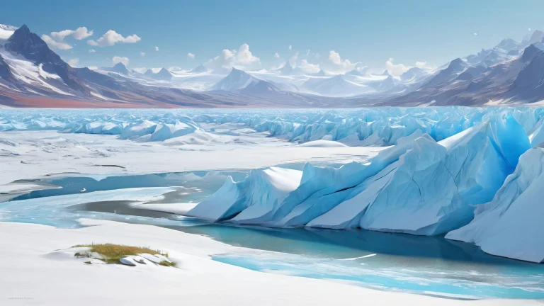 A peaceful desktop scene of a glacier landscape on a desktop/PC with calming blues and whites, perfect for relaxation.
