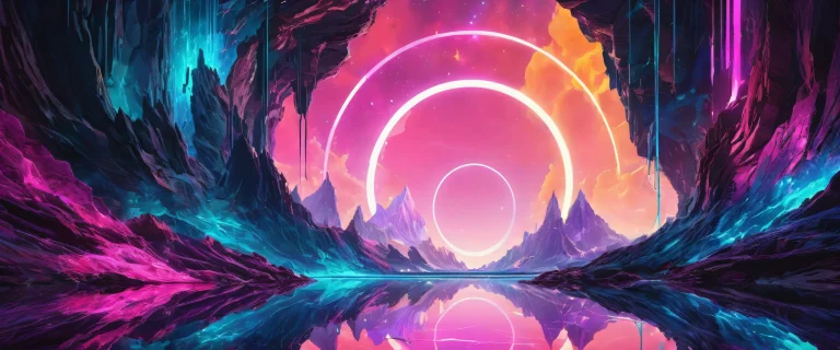 A stunning futuristic desktop background featuring a glowing portal set against a vast pure void with a deep depth of field, radiant starlight, and intricate details for the visually impaired.