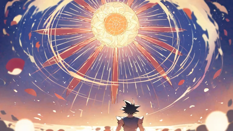 Ethereal anime scene of Son Goku and Chi-Chi couple on a perfectly clean vast pure void with subtle gradient effects for Desktop/PC.