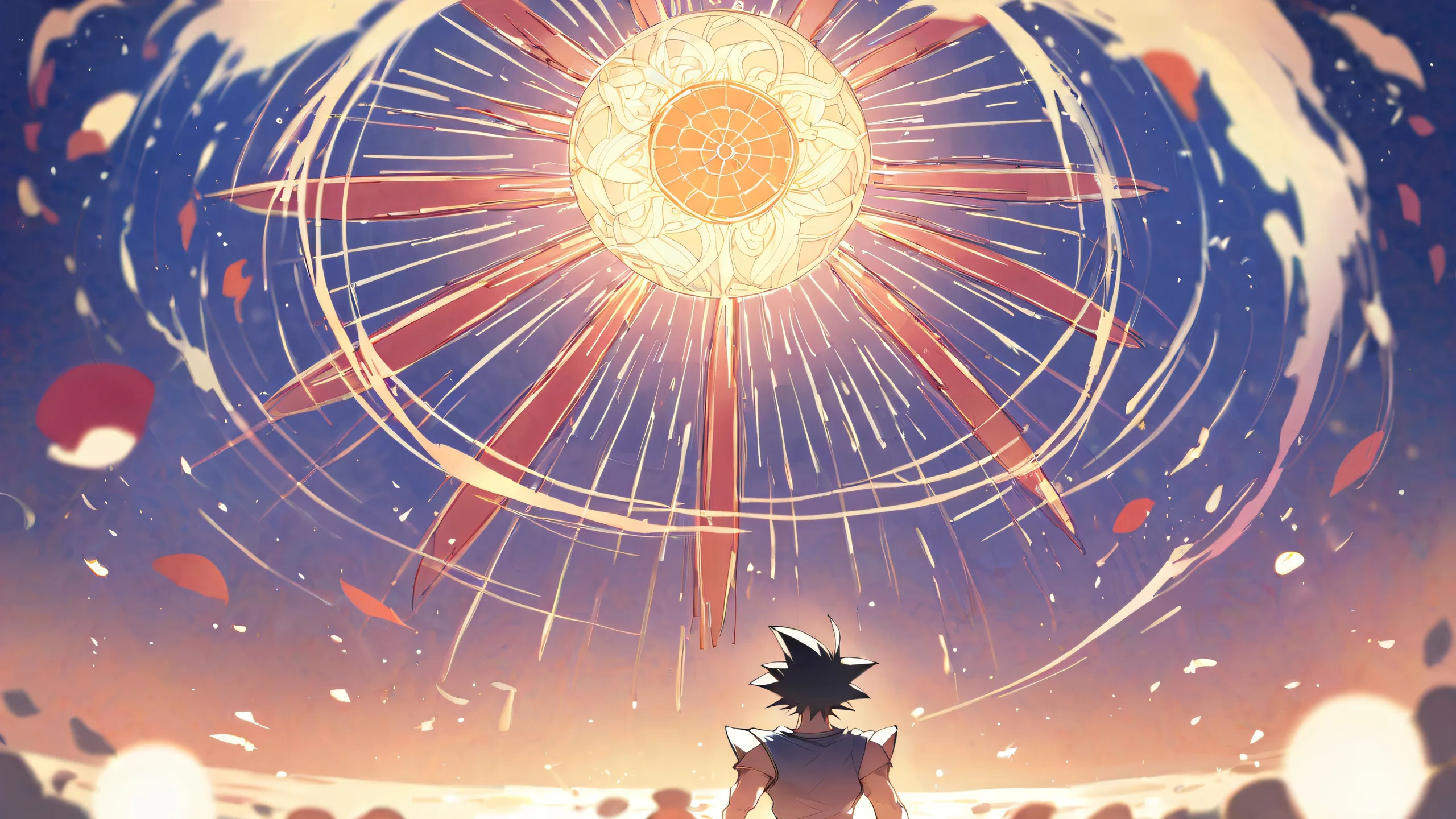 Ethereal anime scene of Son Goku and Chi-Chi couple on a perfectly clean vast pure void with subtle gradient effects for Desktop/PC.