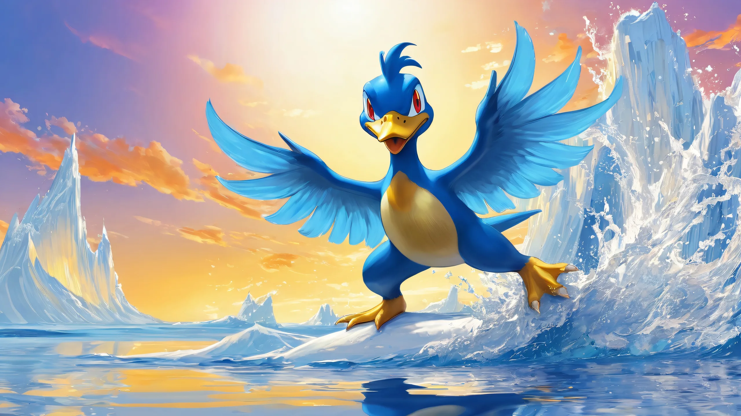 Golden Duck desktop wallpaper featuring a stunning void scene with radiant colors and reflections on a clean and pure background, suitable for Desktop/PC.