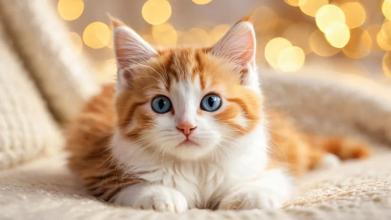 A golden kitten on a pristine void desktop background, perfect for your PC or desktop.