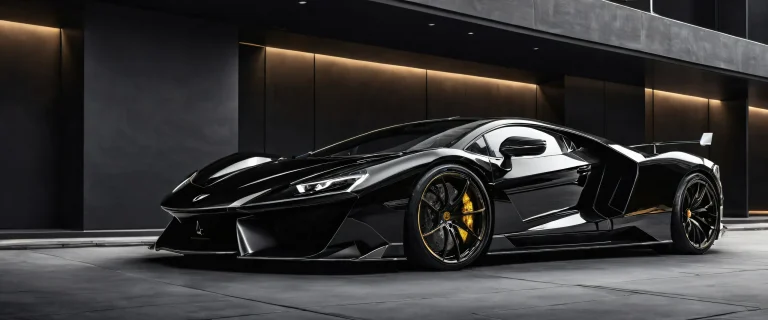 A sleek car driving on a perfectly clean vast pure void with deep blacks and luminescent accents, suitable for desktop/pc screens