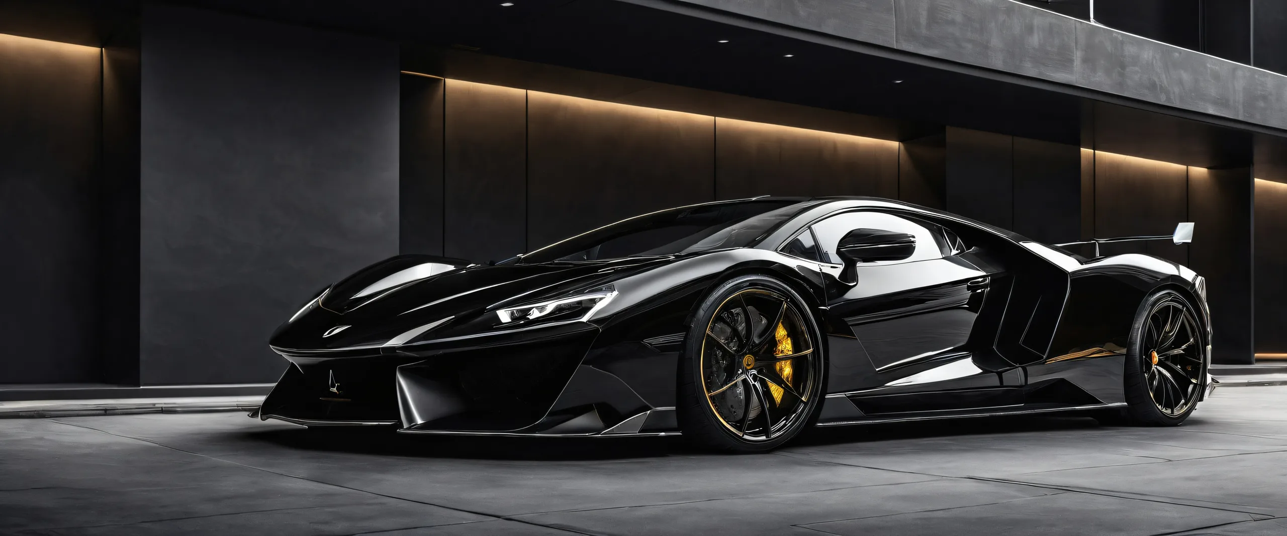 A sleek car driving on a perfectly clean vast pure void with deep blacks and luminescent accents, suitable for desktop/pc screens