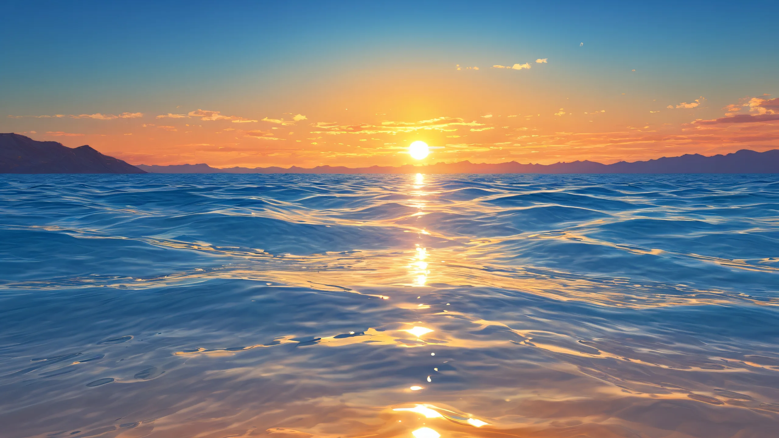 A serene and tranquil desktop wallpaper featuring an award-winning digital art of a breathtaking sunset on a vast pure void, perfect for Desktop/PC.