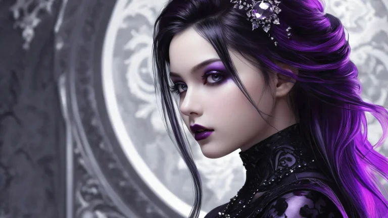 Young goth woman amidst a vast, pure void on a desktop or PC background