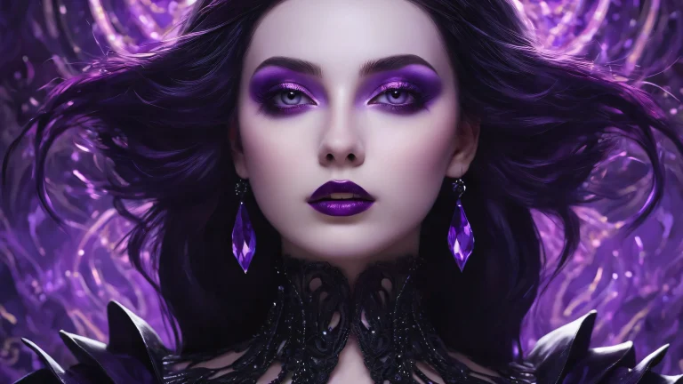 A serene and mystical desktop wallpaper featuring a goth woman standing amidst a vast, pure void, with a LA backdrop and floating purple haze. Suitable for Desktop/PC backgrounds.