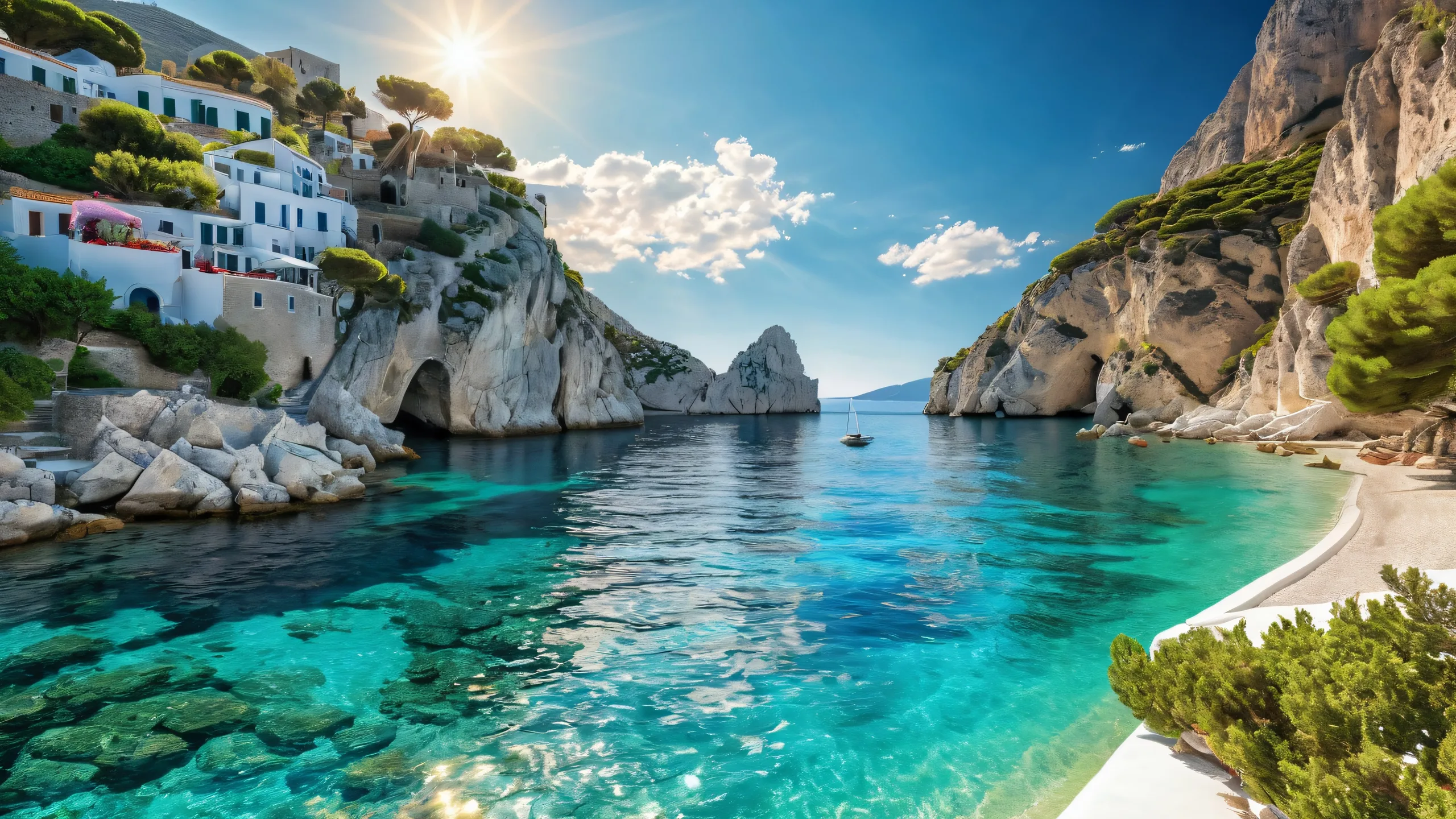 Stunning desktop wallpaper of a pristine Greek landscape at dawn, perfect for your PC or Desktop.