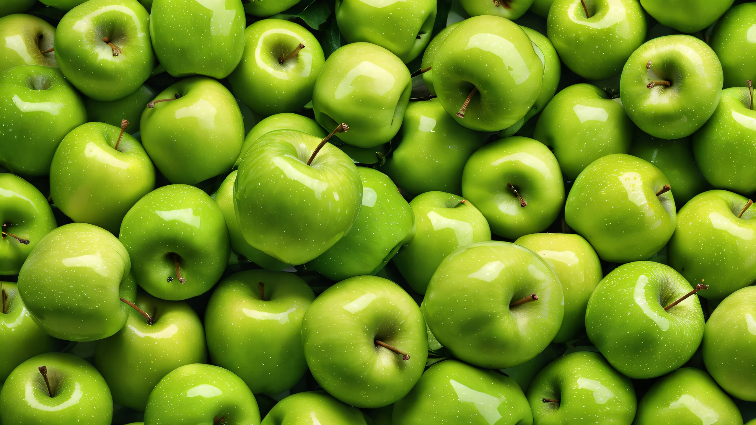 A serene desktop scene of green apples set against a vast, pure void, perfect for your computer or PC.