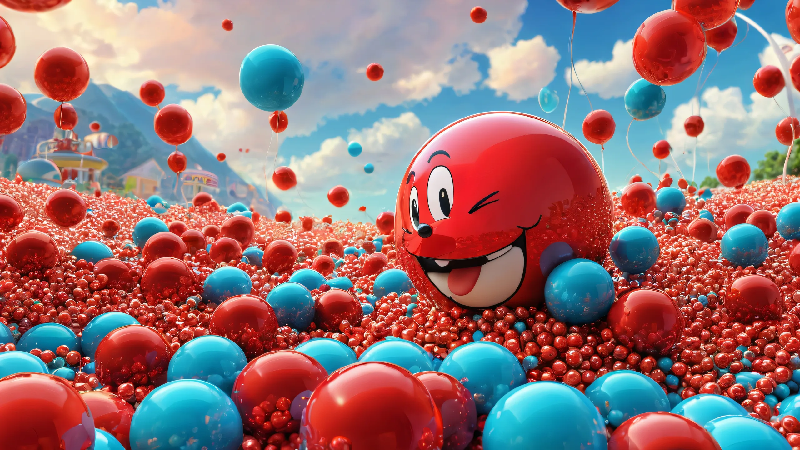 Desktop/PC wallpaper featuring The Amazing World of Gumball in a breathtakingly pure void with radiant, brilliant colors and ray-traced reflections.