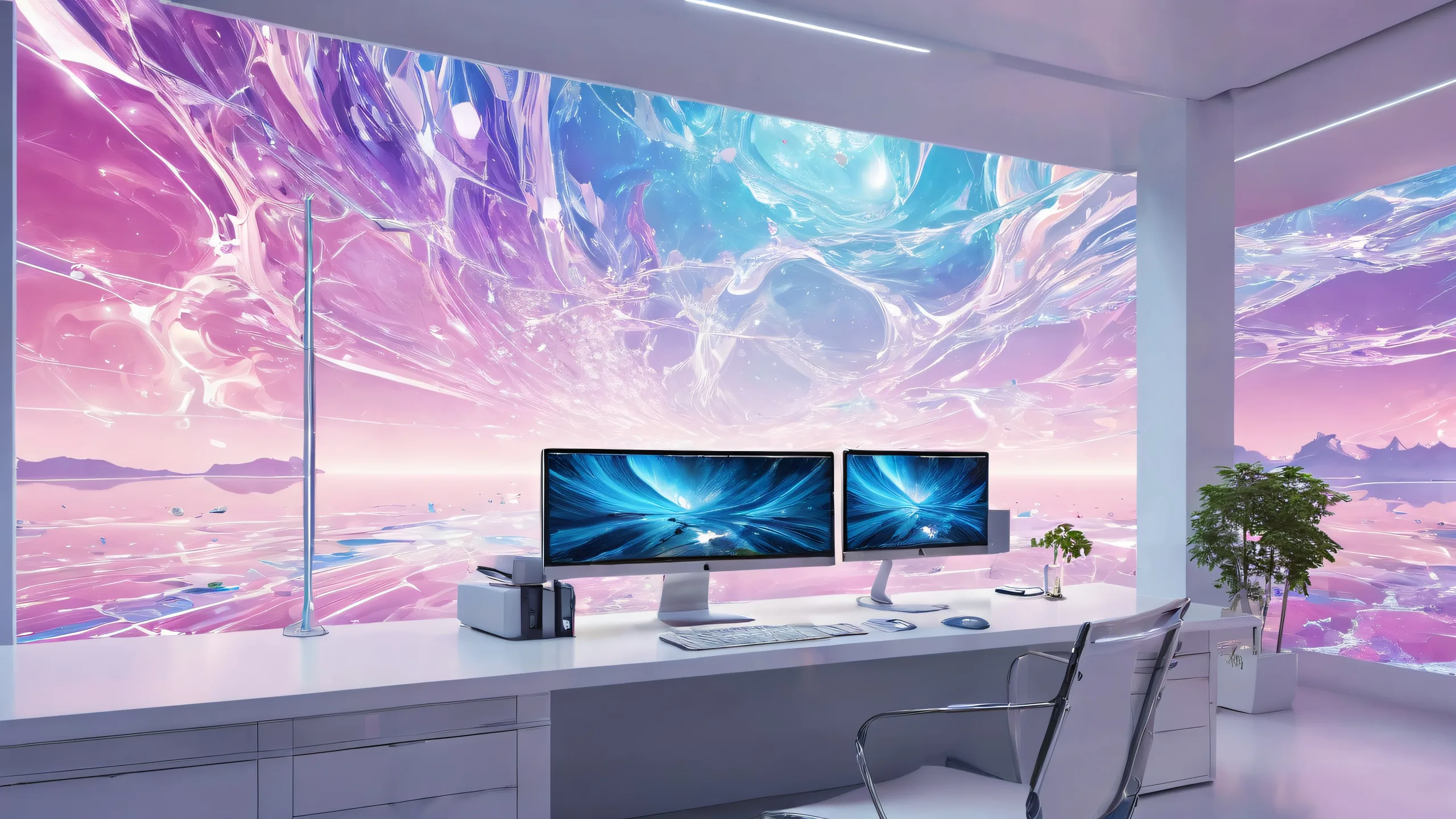 A stunning desktop wallpaper featuring a hacker terminal in a vast, pure void with ethereal lighting and brilliant colors. Perfect for a PC or Desktop.