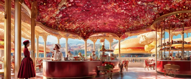 Breathtaking desktop wallpaper of Hamburger Woman in a pristine void with deep depth of field, perfect for PC or Desktop use.