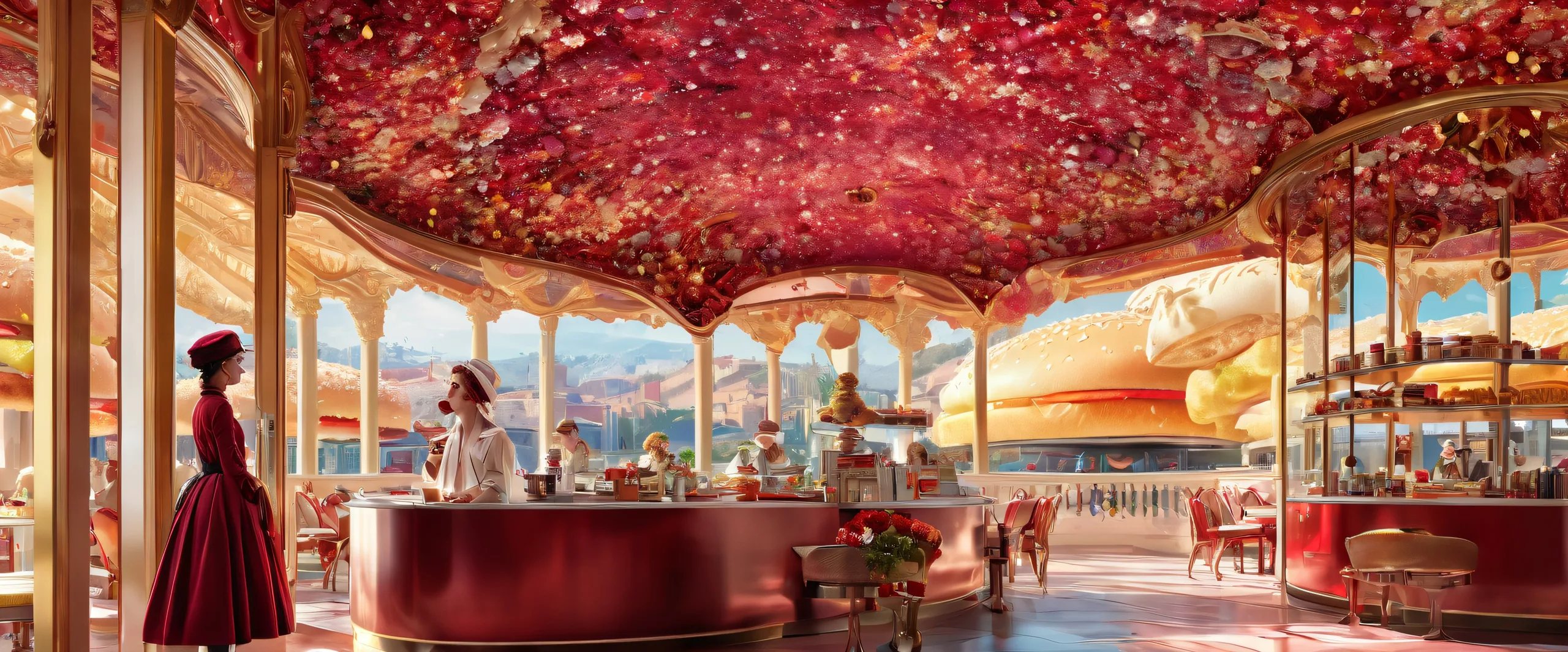 Stunning Ethereal Hamburger Woman's Oasis WallpaperPerfekt für den PC- oder Desktop-Einsatz Breathtaking desktop wallpaper of Hamburger Woman in a pristine void with deep depth of field, perfect for PC or Desktop use.