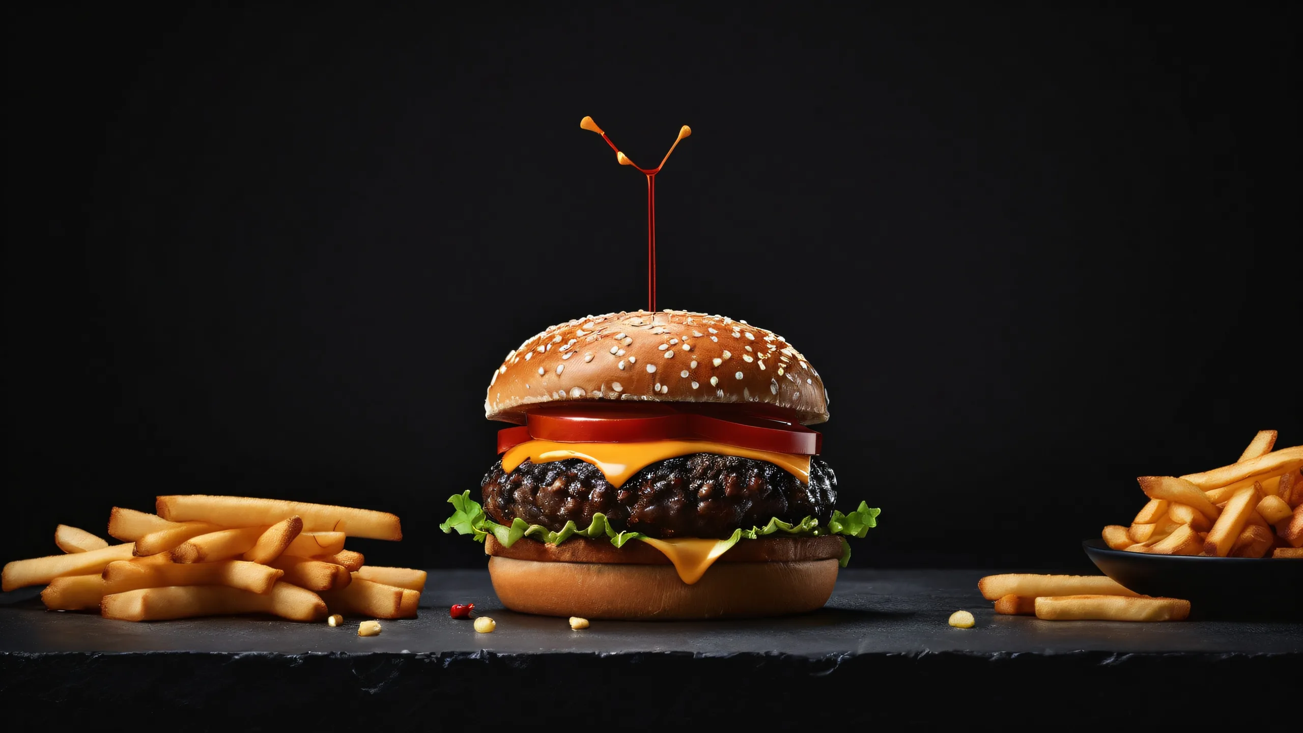 Breathtaking desktop wallpaper of Hamburger Woman in a vast pure void, suitable for Desktop/PC screens.