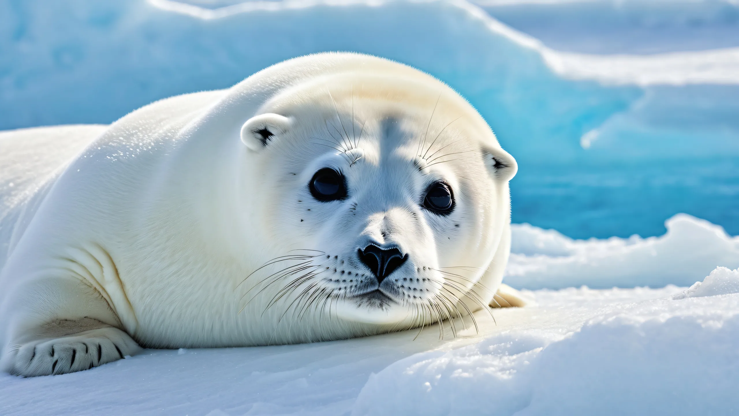 A stunning desktop wallpaper of a Harp Seal in its natural habitat, perfect for your PC or laptop.