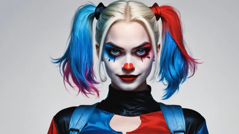 A stunning desktop image of Harley Quinn set against a vast pure void with extreme depth of field, Perfekt für Ihren Desktop/PC.