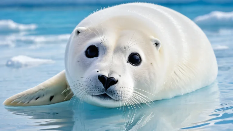 A desktop wallpaper featuring a Harp Seal amidst a vast, pure void, suitable for PC and Desktop use.
