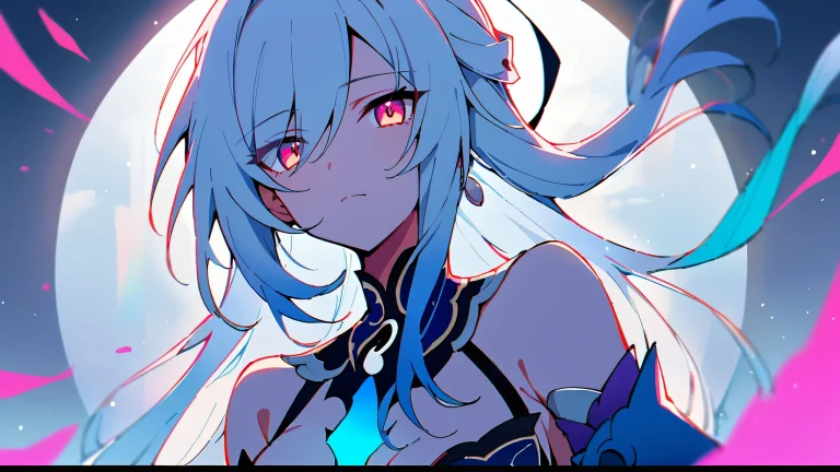 A serene anime girl gazes at the viewer against a perfectly clean vast pure void, with extreme depth of field and minimalist background on a desktop/pc.