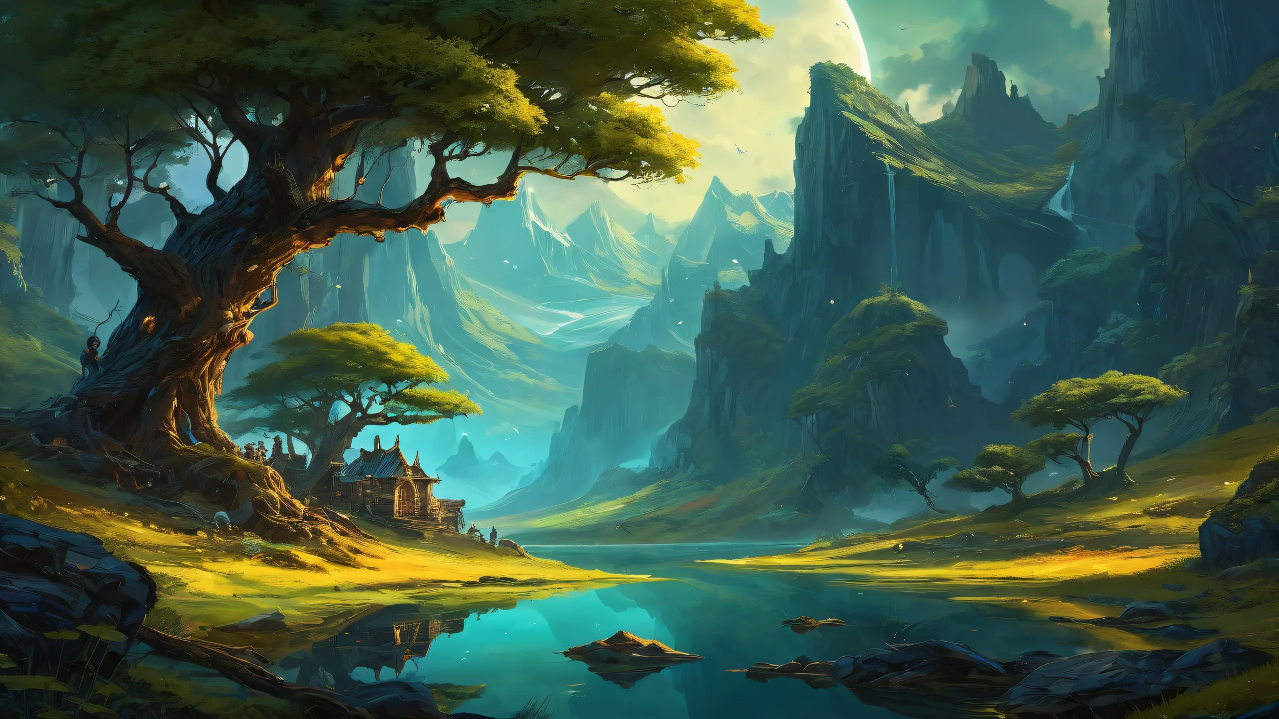 A dark fantasy desktop wallpaper of heroic encampment in the darkness, suitable for desktop or PC.