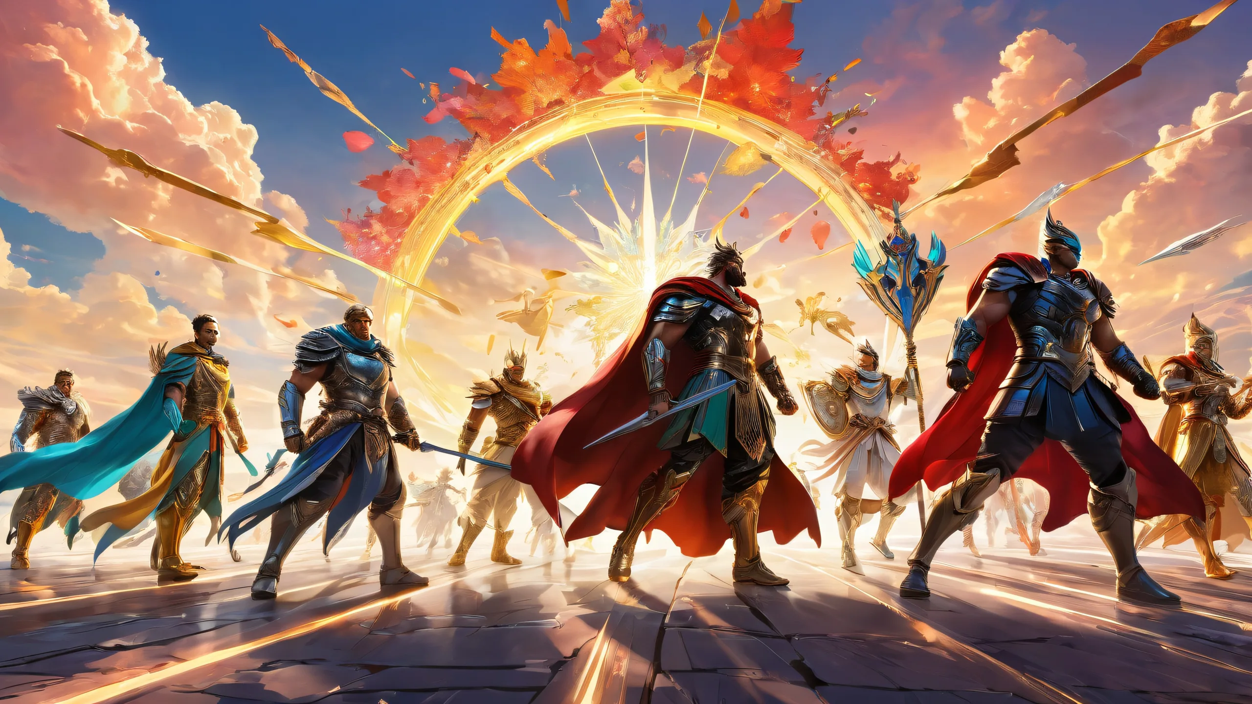 Desktop/PC background featuring heroic figures in a vast, pure void with exquisite lighting and details.