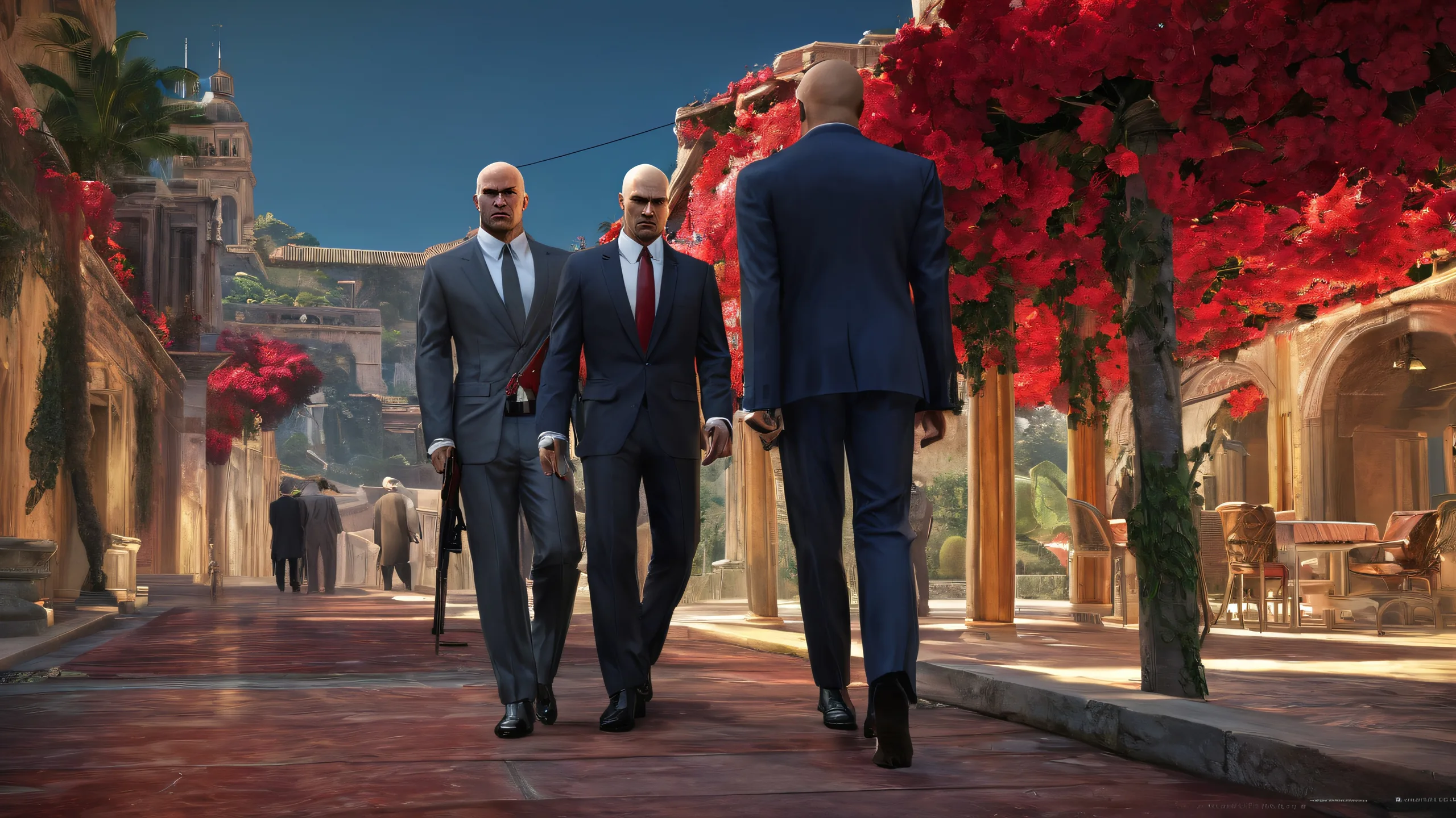 Hitman's Illuminated Realm Aesthetic PC Wallpaper A serene desktop featuring Hitman characters against a pure void backdrop, suitable for use on Desktop/PC.
